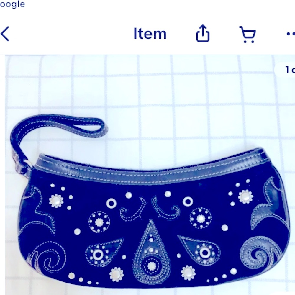 Black Leather /Suede Crescent Shaped Wristlet Bag Paisley Designs Silver Studs